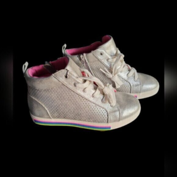 Retro Metallic Silver High top Sneakers Runners Women's 8 - Picture 2 of 9